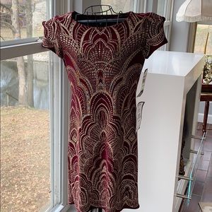 Tagged Burgundy Glittering Gold Sparkling Dress